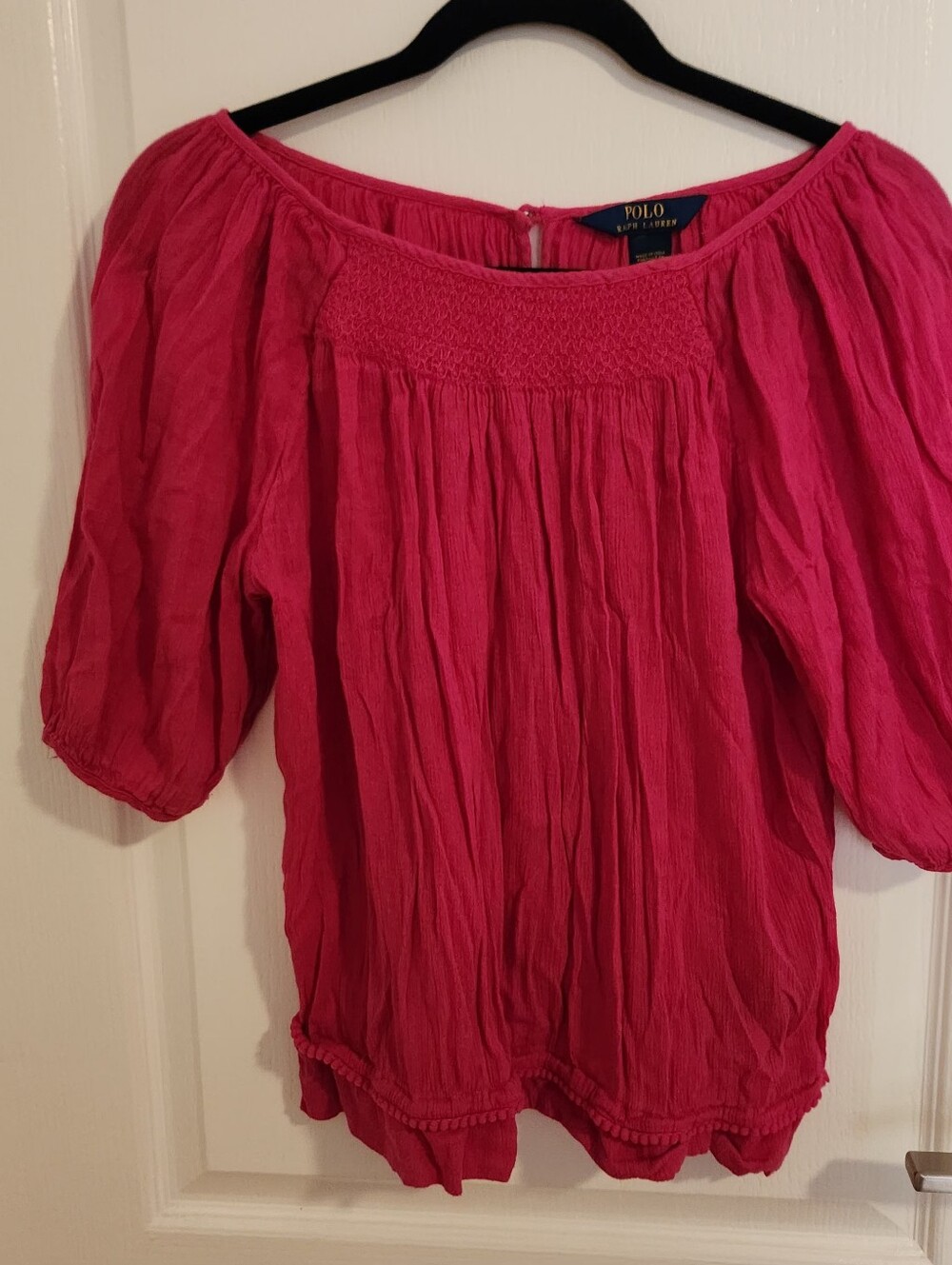 Polo by Ralph Lauren Hot Pink Smocked Yoke Peasant Top